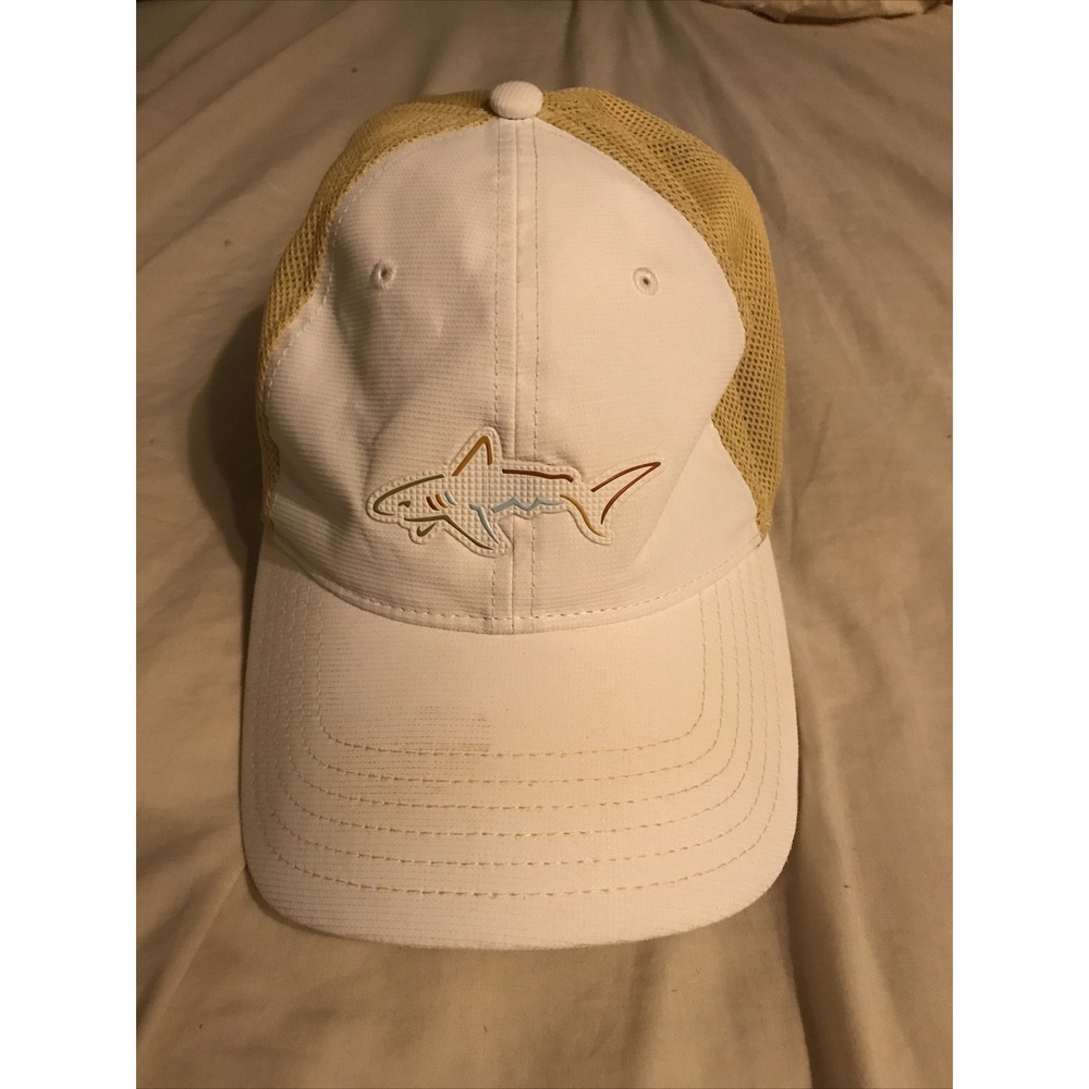 Cap Greg Norman Shark Hat Cap Golf White Khaki Fitted Polyester